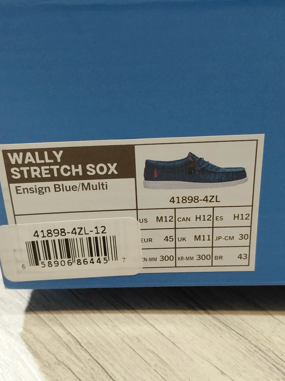 NWT Hey Dude Men's Wally Stretch Sox Slip-On Loafers in Teal Blue Red Accent M12